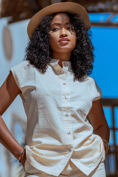 Ensemble en lin à chemise sans manches